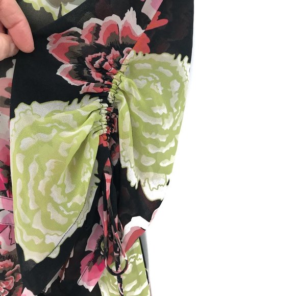 Cabi Womens Black Multi Colored Sheer Deep V Neck Floral Print Blouse M - Picture 4 of 6